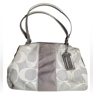 Coach Fabric Logo Shoulder Bag Metallic Silver Gray Y2K